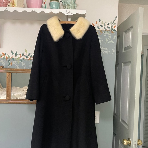 1950s heavy wool three-quarter length fur collared coat - Picture 1 of 5